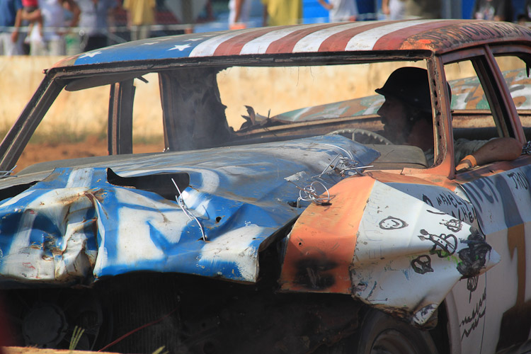 Color photograph of a crash-up derby